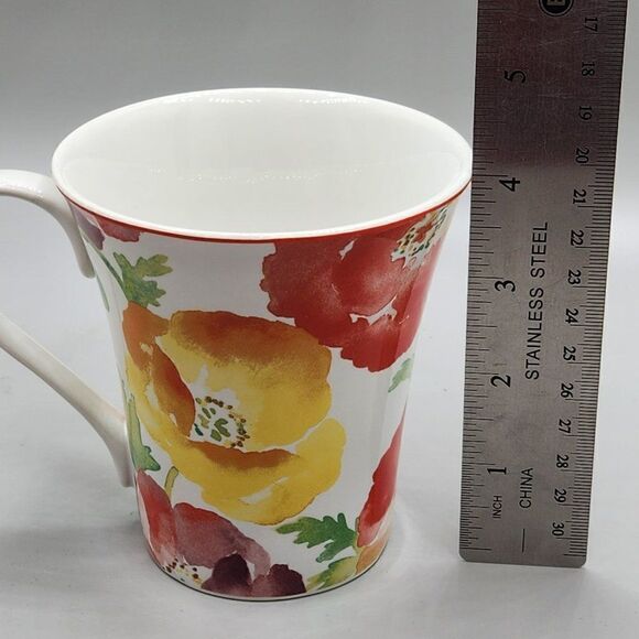 Set of 2 Jolly Poppy Mug by 222 Fifth Yellow Red Orange Flowers Floral - Picture 8 of 10